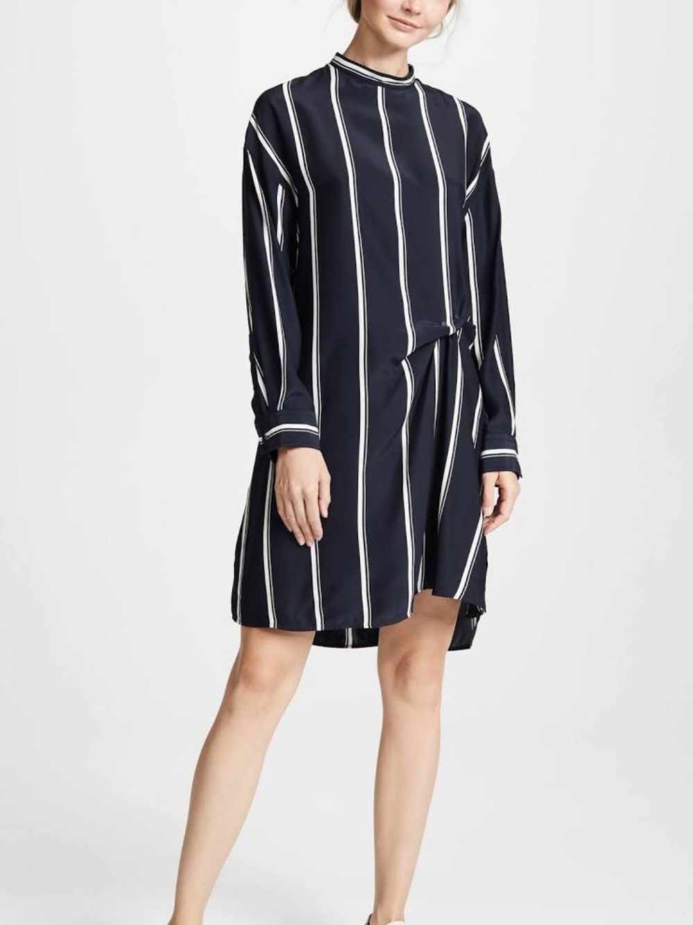 RAG & BONE 100% Silk Jacklin Long Sleeve Striped Dress
